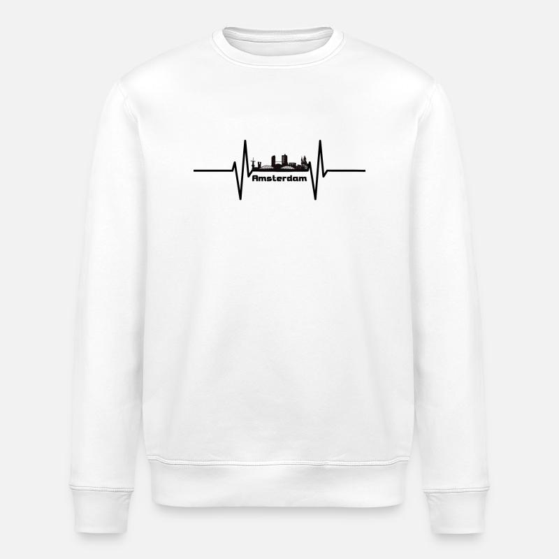 Herzschlag mit Skyline Amsterdam - Stanley/Stella Unisex Bio-Sweatshirt ROLLER - Weiß