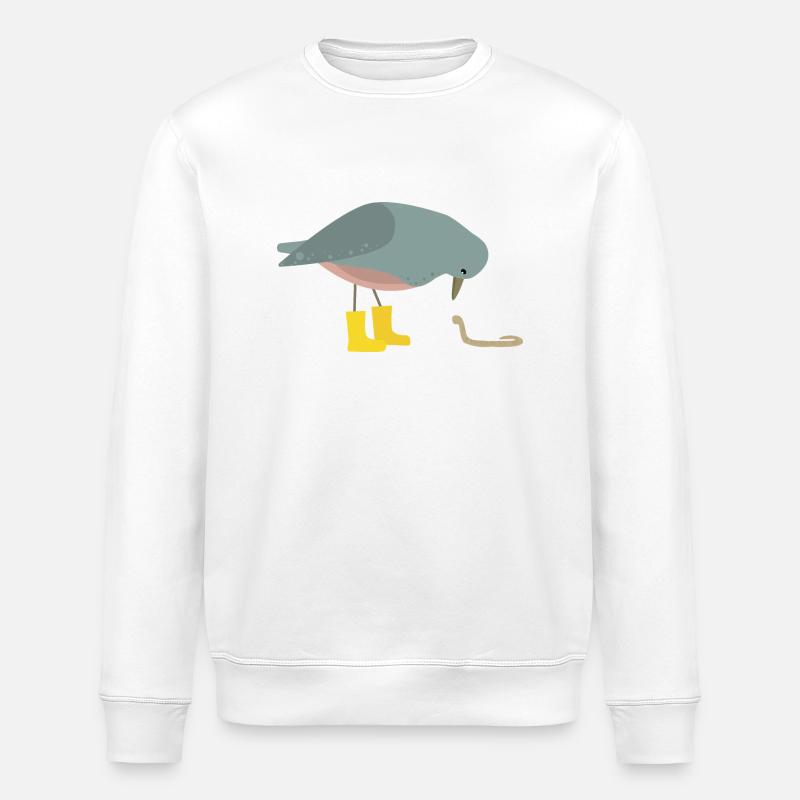 Pigeon with worm - Stanley/Stella ROLLER Unisex Organic Sweatshirt - white