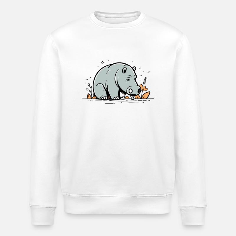 Nilpferd niedlich Comic - Stanley/Stella Unisex Bio-Sweatshirt ROLLER - Weiß