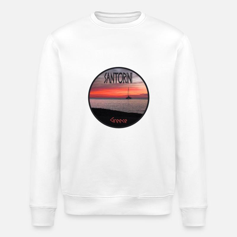 Santorini Greece Sunset - Stanley/Stella ROLLER Unisex Organic Sweatshirt - white