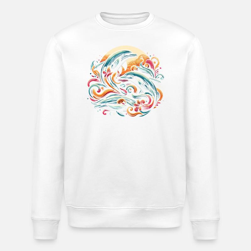 Dauphins dans les vagues - Sweat bio ROLLER Stanley/Stella Unisexe - blanc