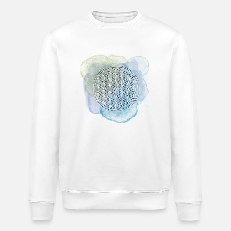 Fleur de Vie bleu scintillant - Sweat bio ROLLER Stanley/Stella Unisexe - blanc