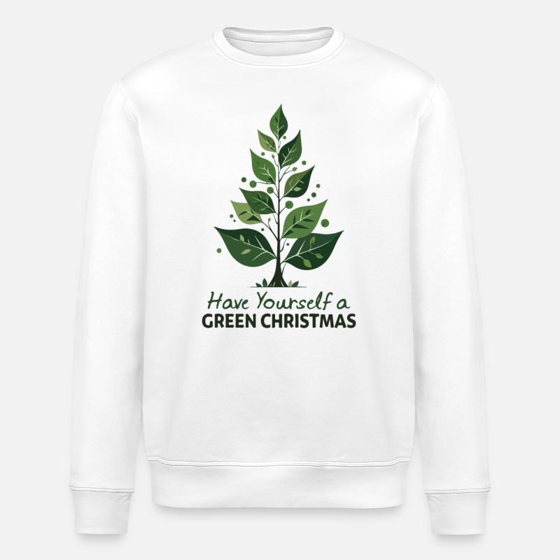 Eco Friendly Green Christmas Tree - Stanley/Stella ROLLER Unisex Organic Sweatshirt - white