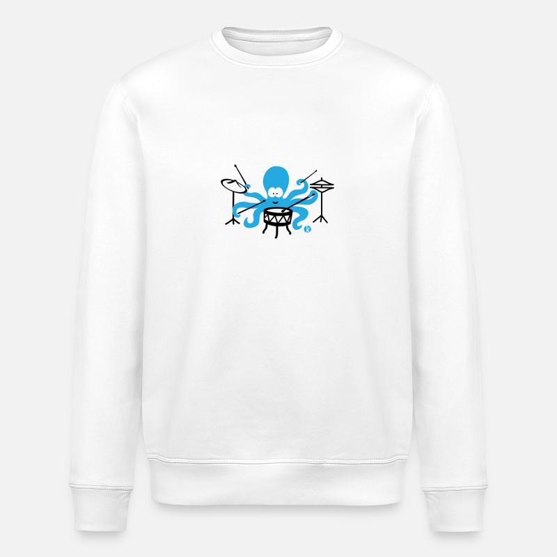 Funny octopus drummer gift drums - Stanley/Stella ROLLER Unisex Organic Sweatshirt - white