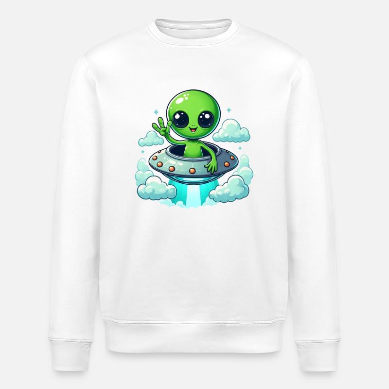 Alien zeigt Peace - Stanley/Stella Unisex Bio-Sweatshirt ROLLER - Weiß