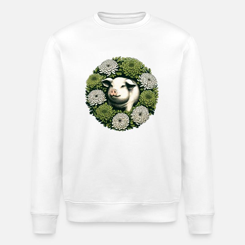 Retro Hängebauchschwein - Stanley/Stella Unisex Bio-Sweatshirt ROLLER - Weiß