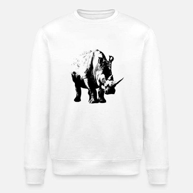 White Rhinoceros (shadow only) - Stanley/Stella ROLLER Unisex Organic Sweatshirt - white