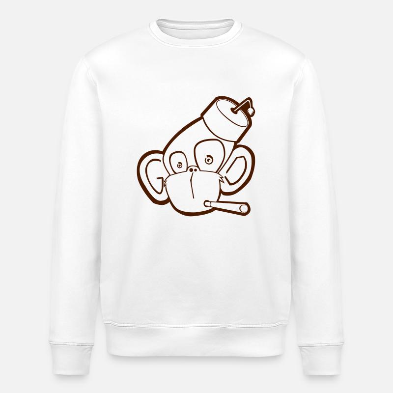 Affe mit Zigarette (Kontur) - Stanley/Stella Unisex Bio-Sweatshirt ROLLER - Weiß