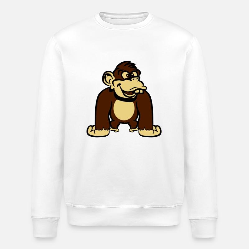 monkey funny goofy - Stanley/Stella ROLLER Unisex Organic Sweatshirt - white