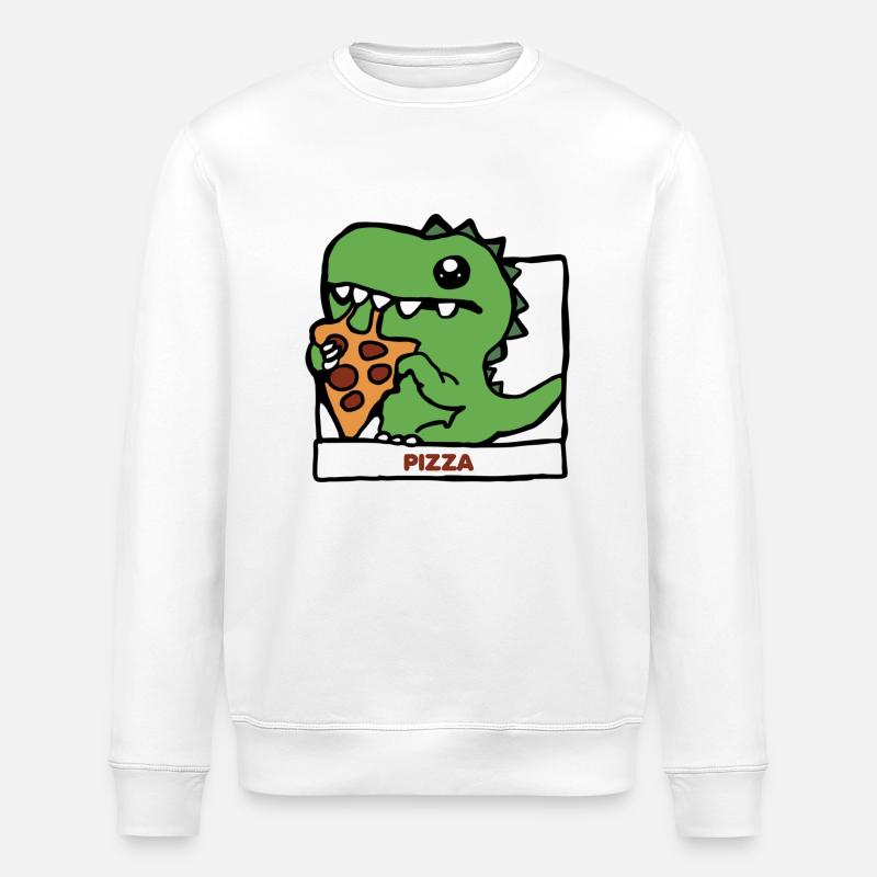 Pizza Dinosaur Dino Gift Idea - Stanley/Stella ROLLER Unisex Organic Sweatshirt - white