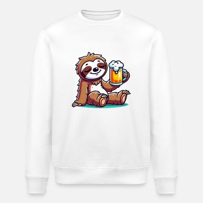Sloth Beer Comic - Stanley/Stella ROLLER Unisex Organic Sweatshirt - white