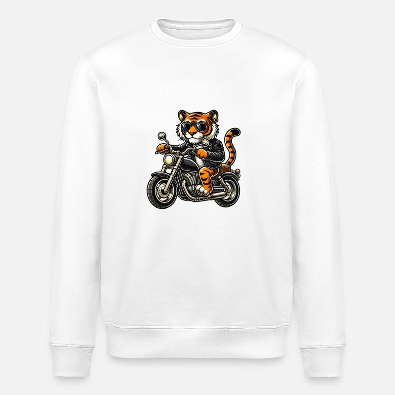 Motorcycle Tiger Comic - Stanley/Stella ROLLER Unisex Organic Sweatshirt - white
