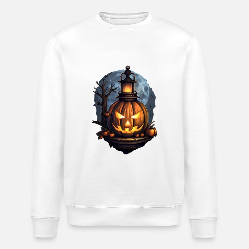 Halloween Pumpkin Lantern 3 - Stanley/Stella ROLLER Unisex Organic Sweatshirt - white
