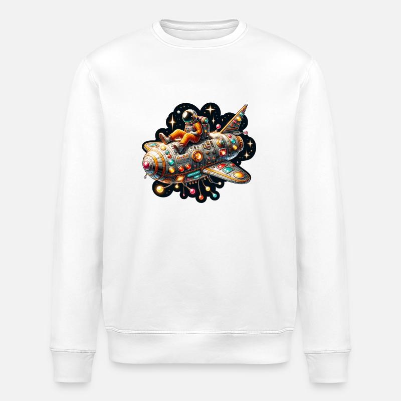 Imaginative whimsical spaceship with astronaut - Stanley/Stella ROLLER Unisex Organic Sweatshirt - white