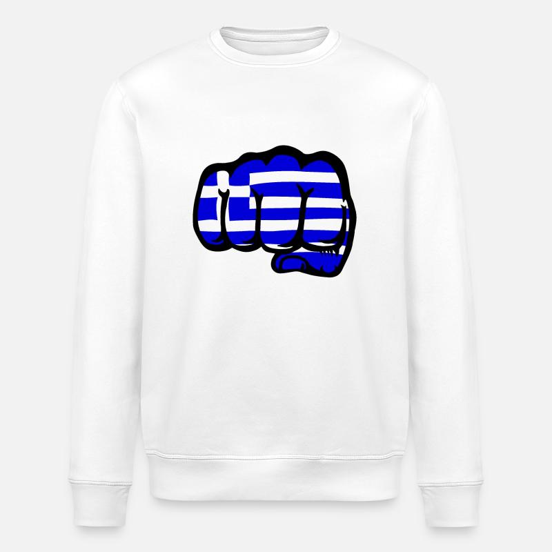 Grèce drapeau main poing - Sweat bio ROLLER Stanley/Stella Unisexe - blanc