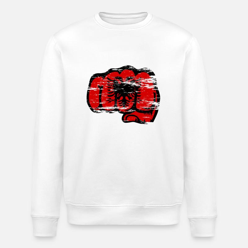 Drapeau de l’Albanie poing utilisé - Sweat bio ROLLER Stanley/Stella Unisexe - blanc