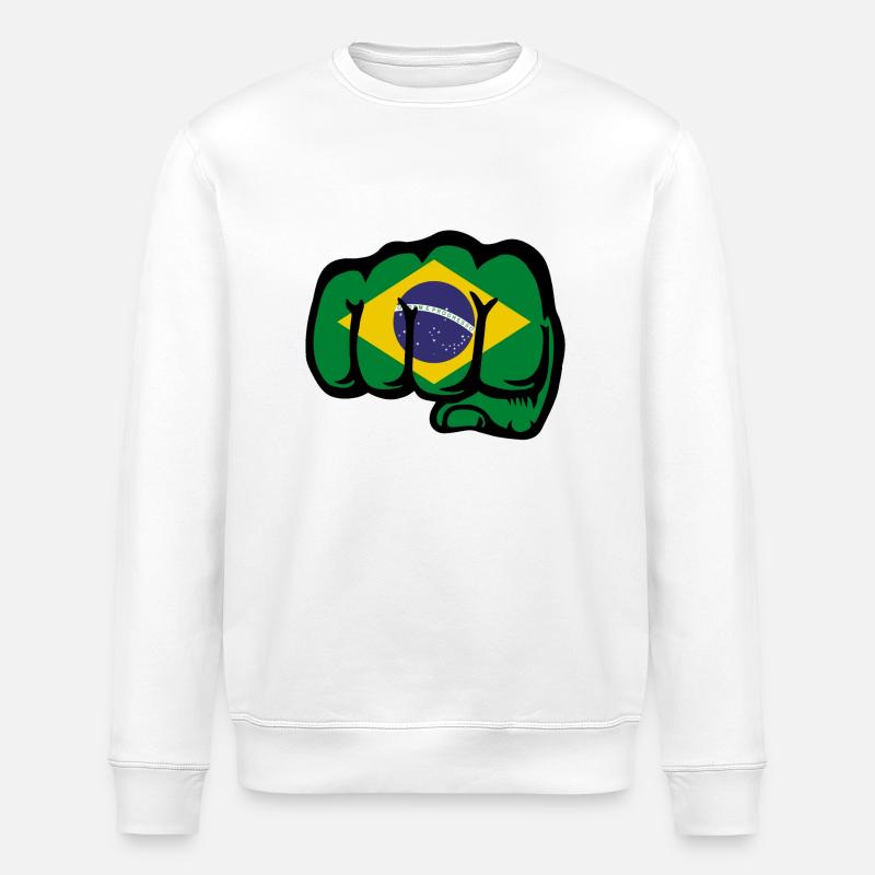 Brasilien Flagge Hand Faust - Stanley/Stella Unisex Bio-Sweatshirt ROLLER - Weiß