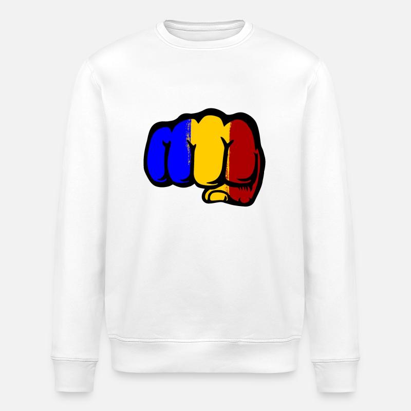 Roumanie drapeau main poing - Sweat bio ROLLER Stanley/Stella Unisexe - blanc