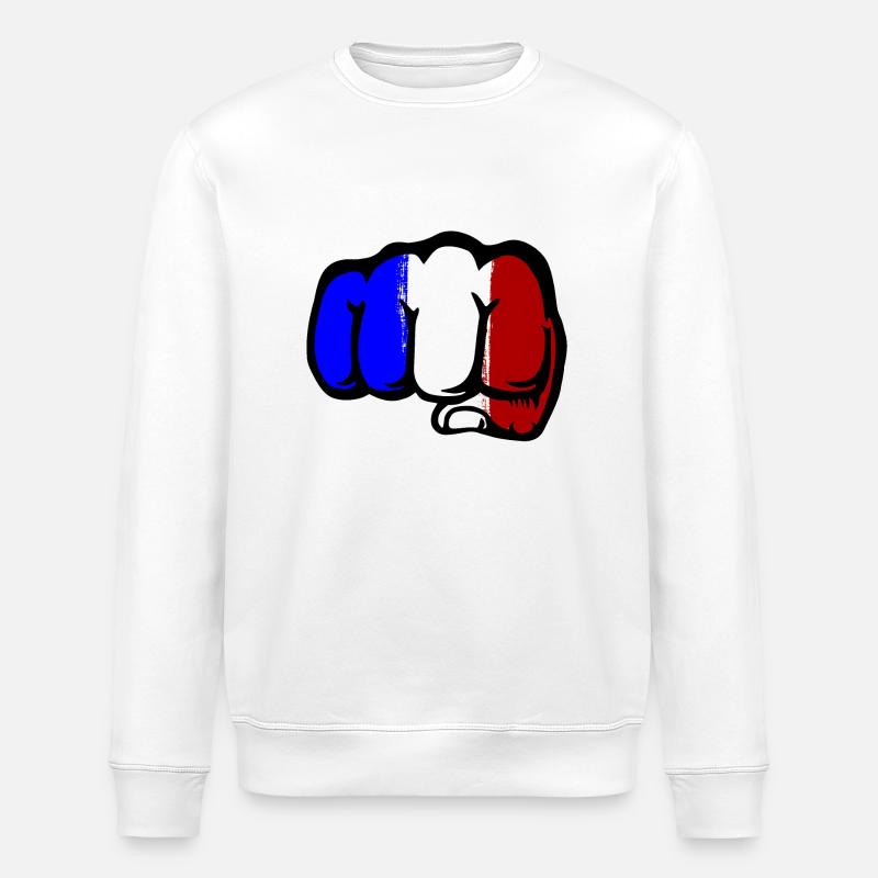 Frankreich Flagge Hand Faust - Stanley/Stella Unisex Bio-Sweatshirt ROLLER - Weiß