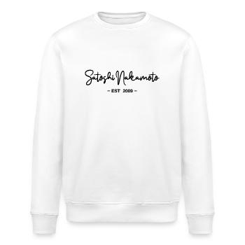 Satoshi Nakamoto Bitcoin Blockchain 2009 - Stanley/Stella Unisex Bio-Sweatshirt ROLLER - Weiß - Vorne - Nik (191cm)