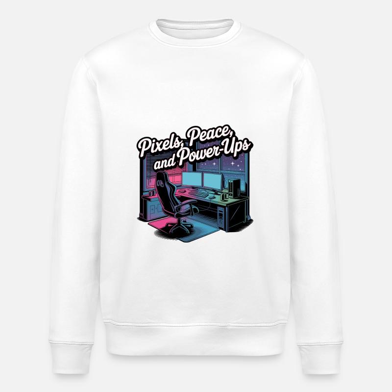 Pixels, Peace & Power-Ups – Gaming Setup - Stanley/Stella ROLLER Unisex Organic Sweatshirt - white