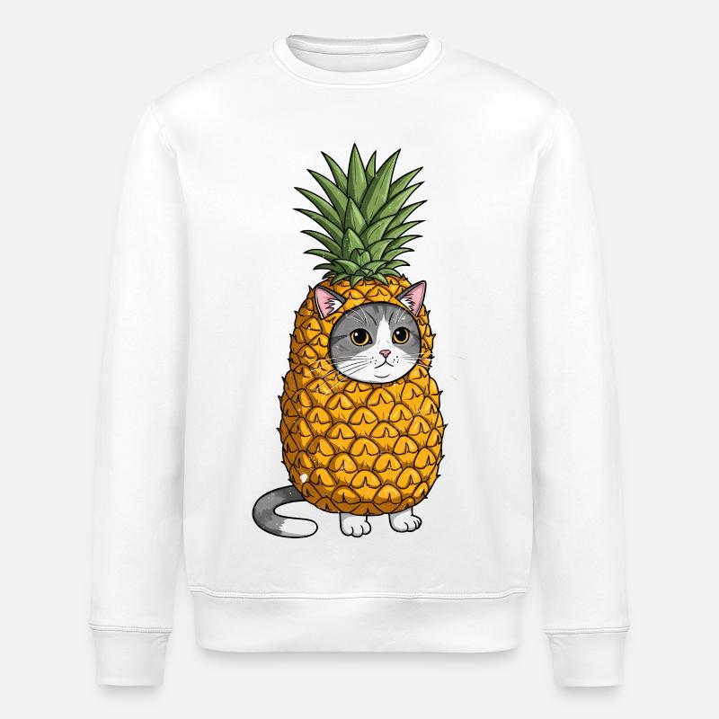 Ananas Katze Kostüm Illustration - Stanley/Stella Unisex Bio-Sweatshirt ROLLER - Weiß