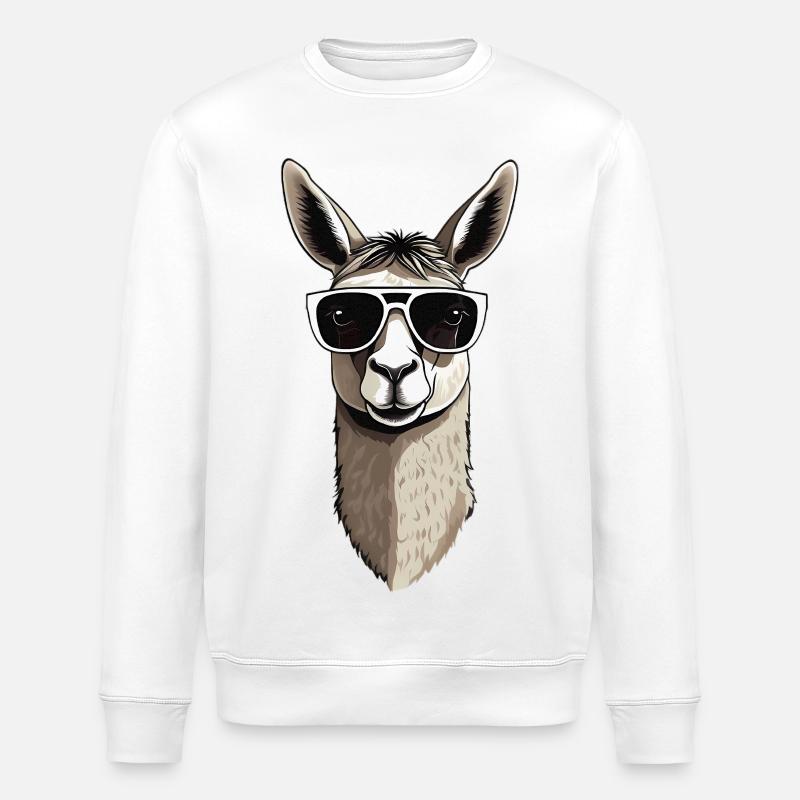 Lama avec lunettes de soleil - Sweat bio ROLLER Stanley/Stella Unisexe - blanc