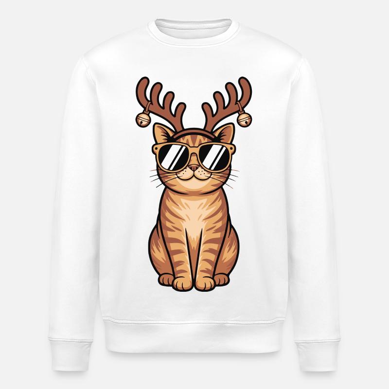 Katzen hirsch mit Sonnenbrille - Stanley/Stella Unisex Bio-Sweatshirt ROLLER - Weiß