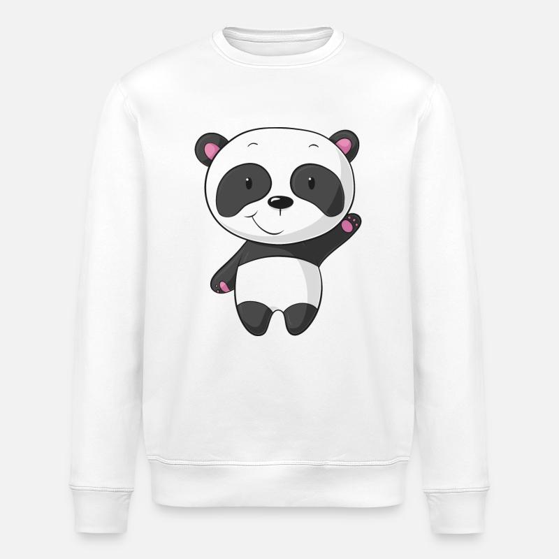 Waving cartoon panda - Stanley/Stella ROLLER Unisex Organic Sweatshirt - white
