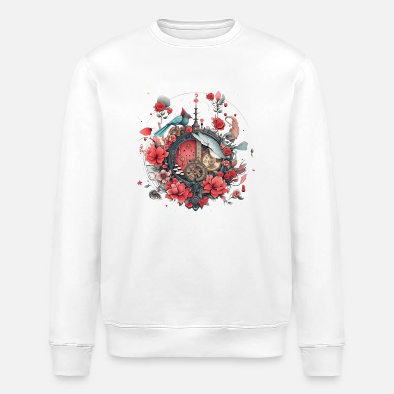 Blumen, Uhr design - Stanley/Stella Unisex Bio-Sweatshirt ROLLER - Weiß