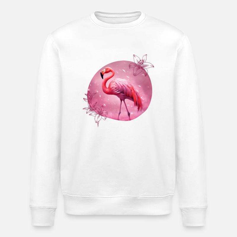 Flamingo mit Blumen - Stanley/Stella Unisex Bio-Sweatshirt ROLLER - Weiß