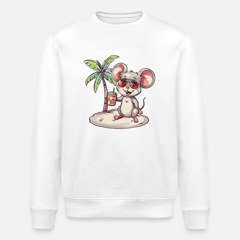 Mouse Summer Beach Vacation - Stanley/Stella ROLLER Unisex Organic Sweatshirt - white