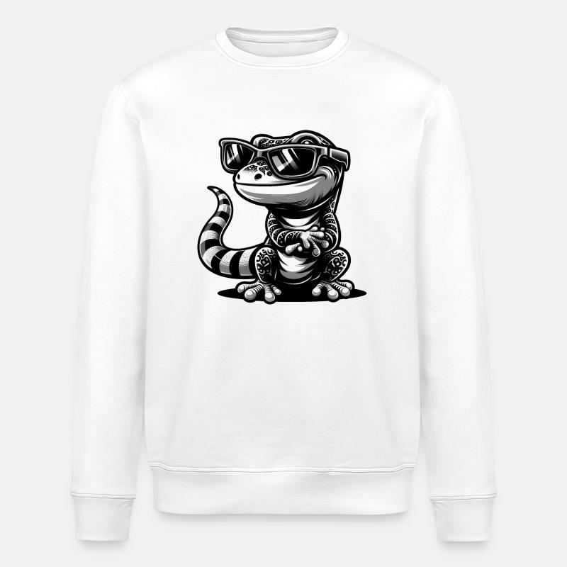 Gecko mit Sonnenbrille - Stanley/Stella Unisex Bio-Sweatshirt ROLLER - Weiß