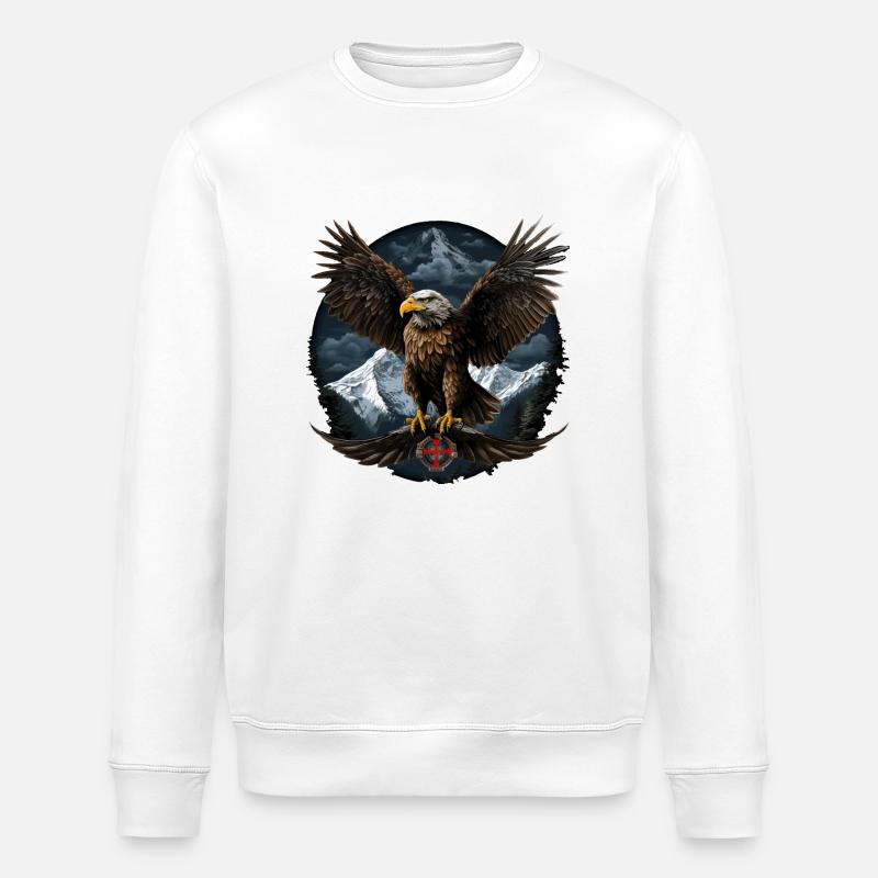 Bald Eagle Design with Mountains - Stanley/Stella ROLLER Unisex Organic Sweatshirt - white