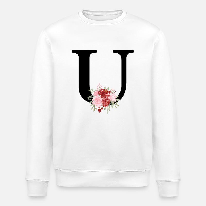 Red Floral U Letter - Stanley/Stella ROLLER Unisex Organic Sweatshirt - white