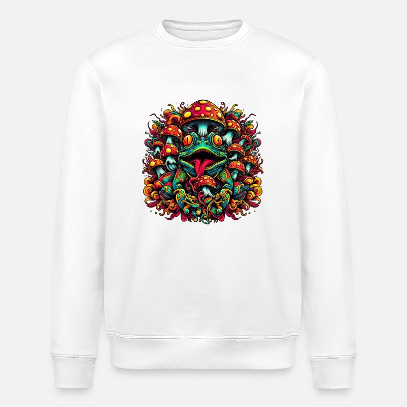 Psychedelischer Frosch mit Pilzen - Stanley/Stella Unisex Bio-Sweatshirt ROLLER - Weiß