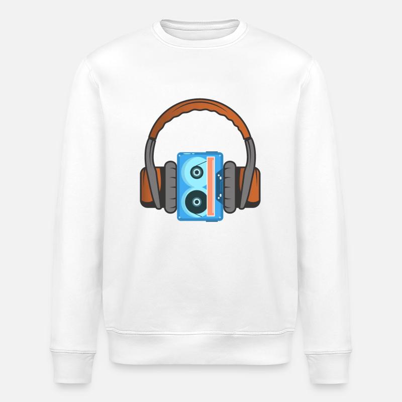 Kopfhörer und Audiokassette - Stanley/Stella Unisex Bio-Sweatshirt ROLLER - Weiß