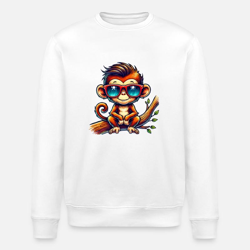Monkey Sunglasses Comic - Stanley/Stella ROLLER Unisex Organic Sweatshirt - white