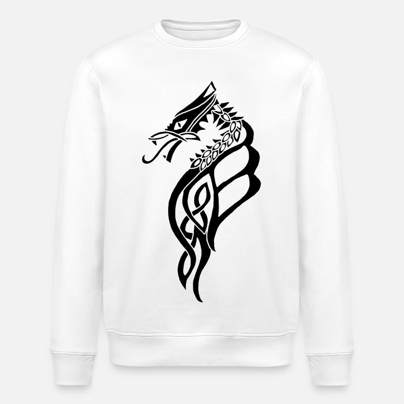 Großer Schwarzer keltischer Drache - Stanley/Stella Unisex Bio-Sweatshirt ROLLER - Weiß
