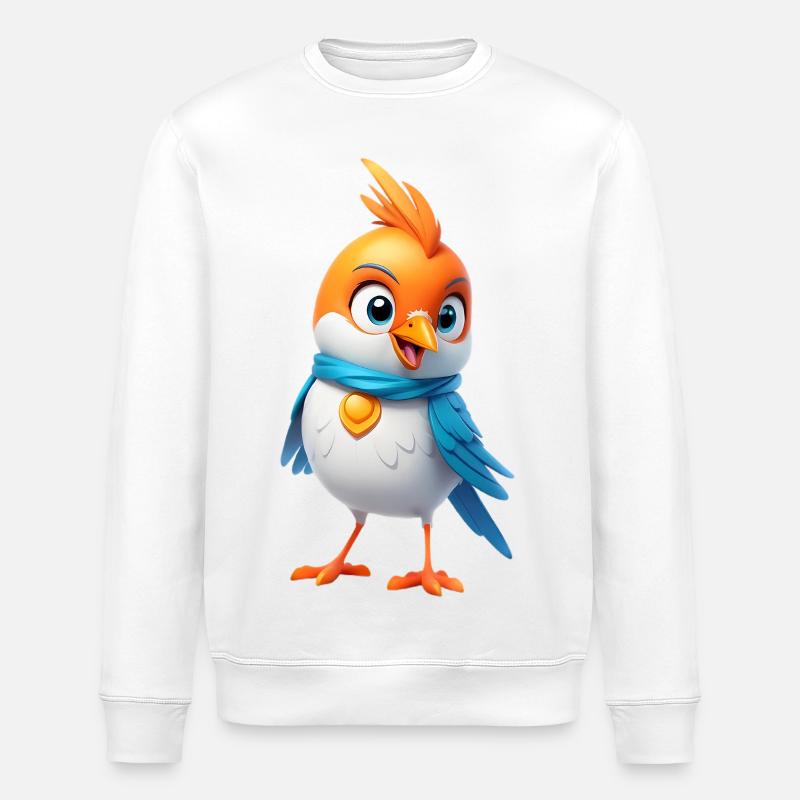 Bunter Vogel mit Schal – Cartoon-Design - Stanley/Stella Unisex Bio-Sweatshirt ROLLER - Weiß
