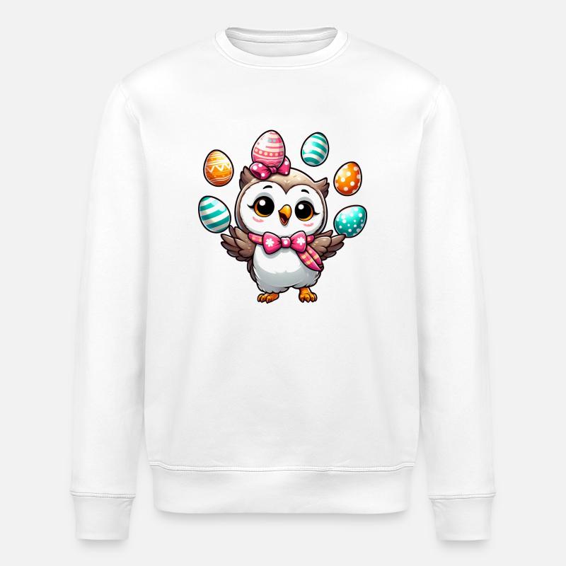 Easter Egg Owl Juggling - Stanley/Stella ROLLER Unisex Organic Sweatshirt - white