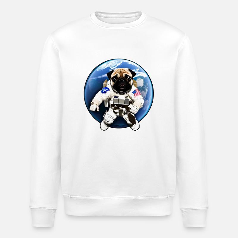 Mops im Weltall - Stanley/Stella Unisex Bio-Sweatshirt ROLLER - Weiß