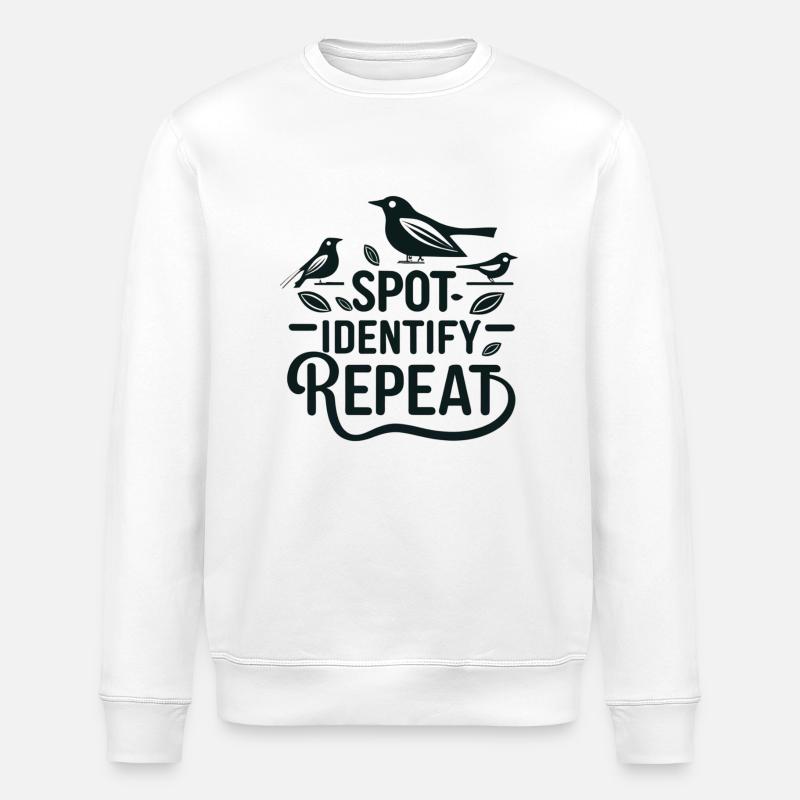 "Spot, Identify, Repeat" simple slogan - Stanley/Stella ROLLER Unisex Organic Sweatshirt - white