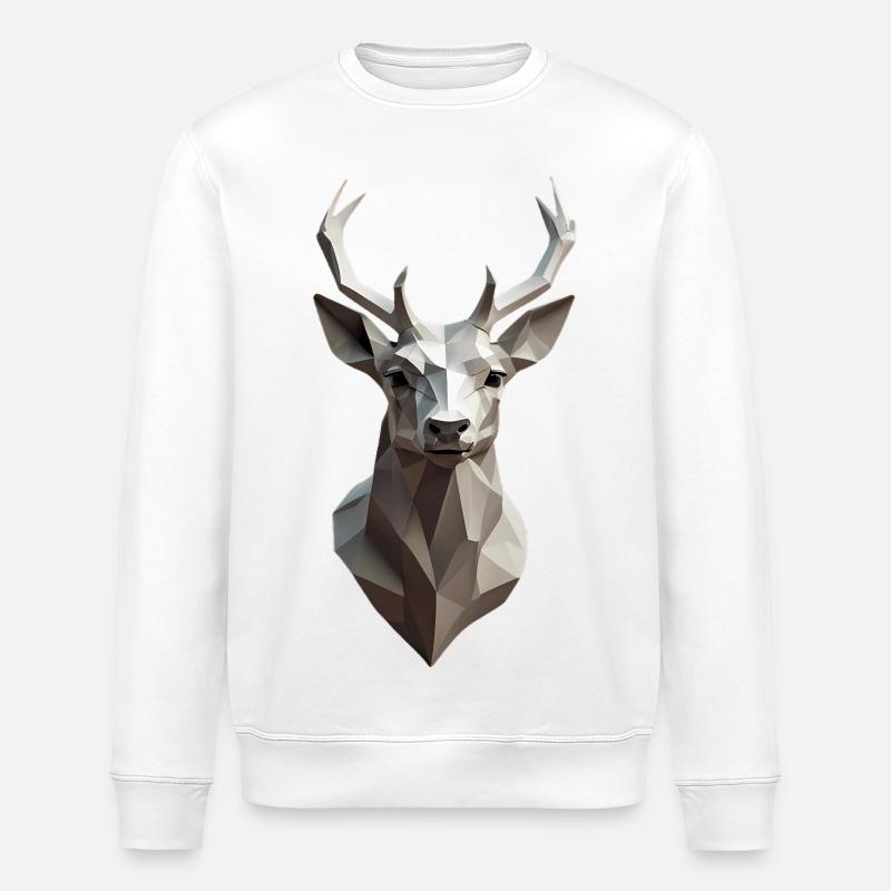 Geometric Deer Head Low-Poly - Stanley/Stella ROLLER Unisex Organic Sweatshirt - white