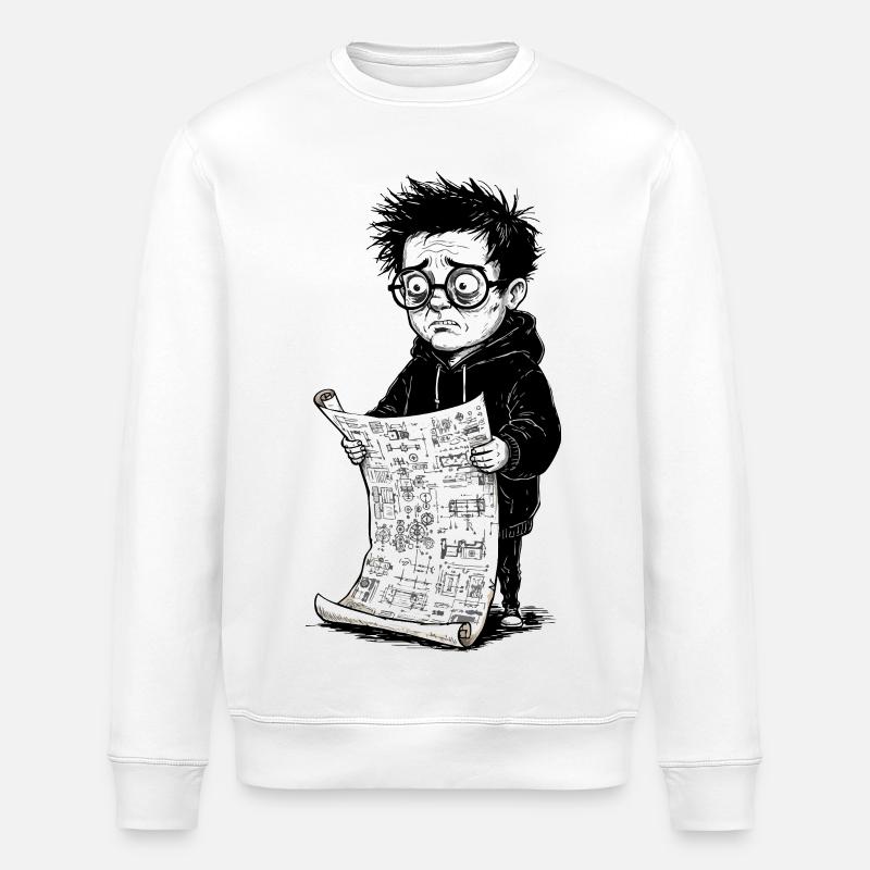 Garçon triste lisant journal noirblanc - Sweat bio ROLLER Stanley/Stella Unisexe - blanc