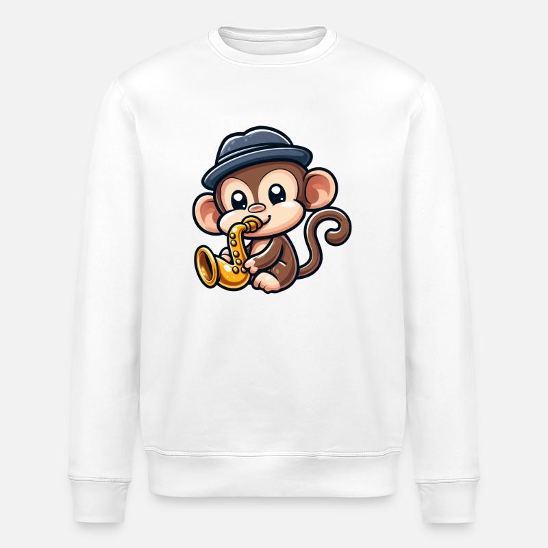 Chimpanzé au saxophone - Sweat bio ROLLER Stanley/Stella Unisexe - blanc