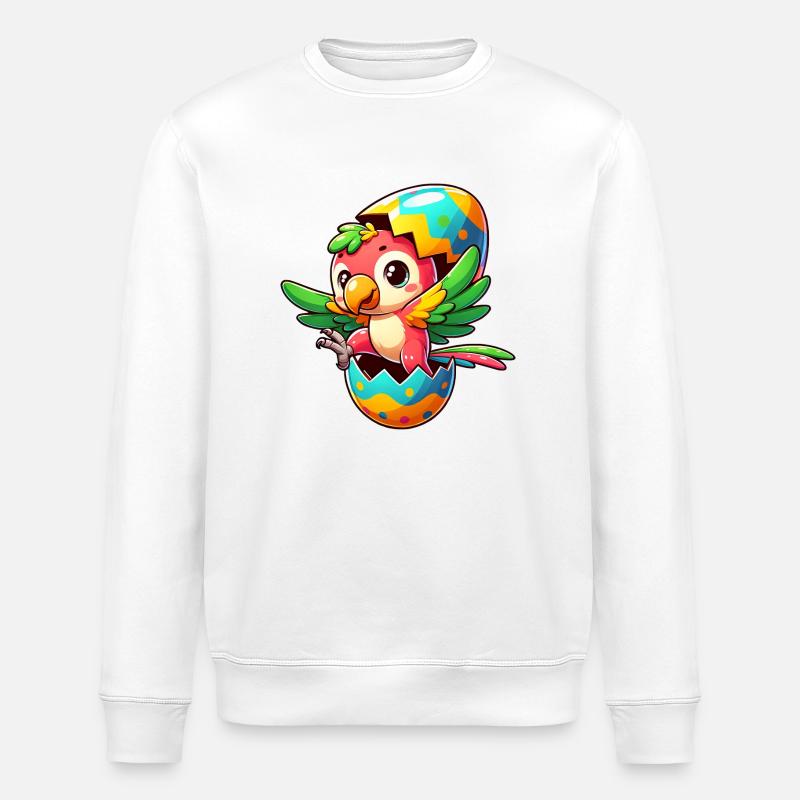 Easter Parrot Hatches from Egg - Stanley/Stella ROLLER Unisex Organic Sweatshirt - white