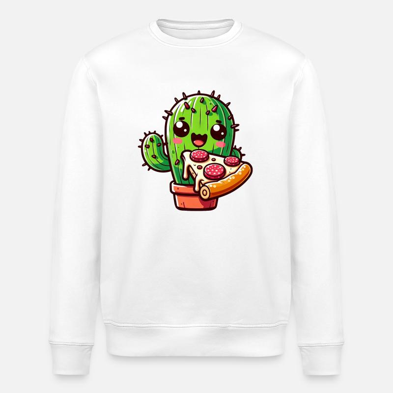 Kawaii Kaktus mit Pizza, Comic-Stil - Stanley/Stella Unisex Bio-Sweatshirt ROLLER - Weiß