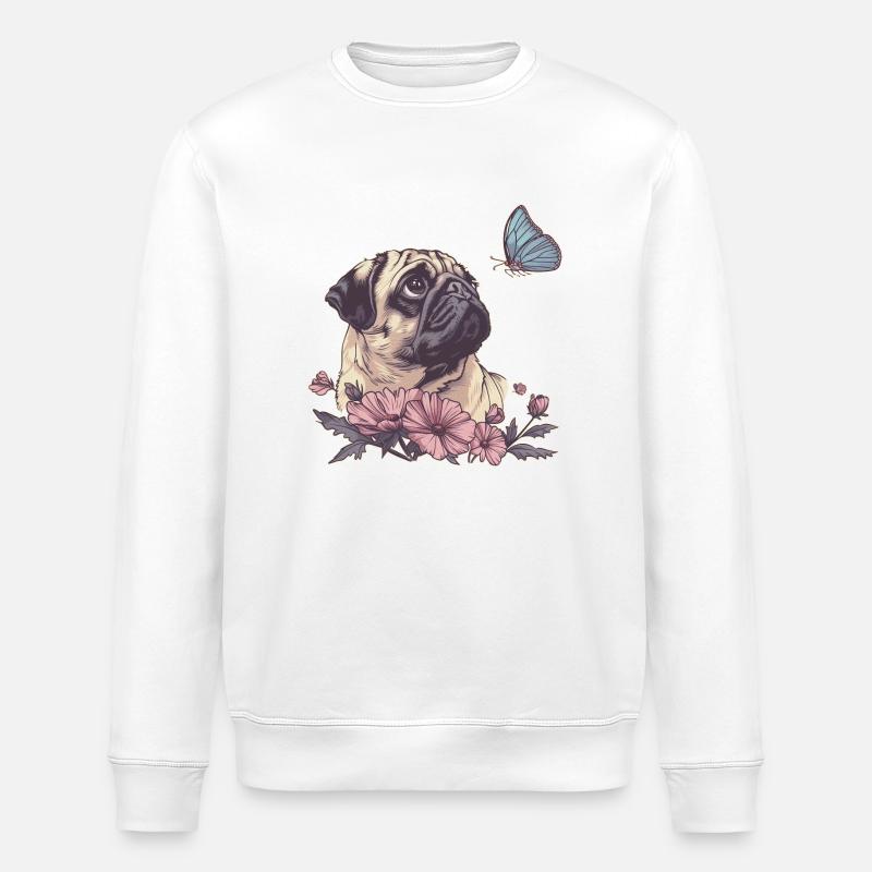 Mops und Schmetterling - Stanley/Stella Unisex Bio-Sweatshirt ROLLER - Weiß