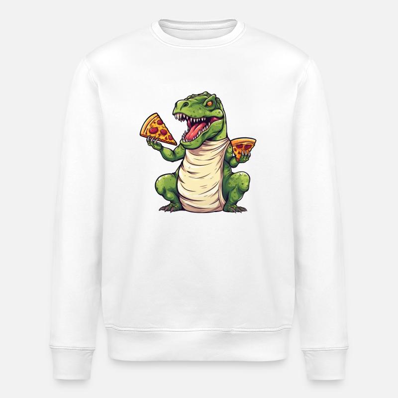 T-Rex Pizza Lover Dinosaur - Stanley/Stella ROLLER Unisex Organic Sweatshirt - white